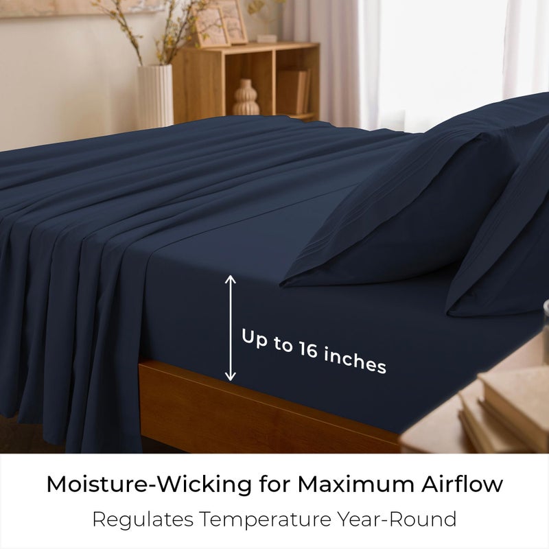 Mellanni California King Sheets Set - 4 PC Iconic Collection Bedding - Hotel Luxury, Extra Soft, Cooling Bed Sheets - Wrinkle, Fade, Stain Resistant (Cal King, Navy Blue) - Image 4